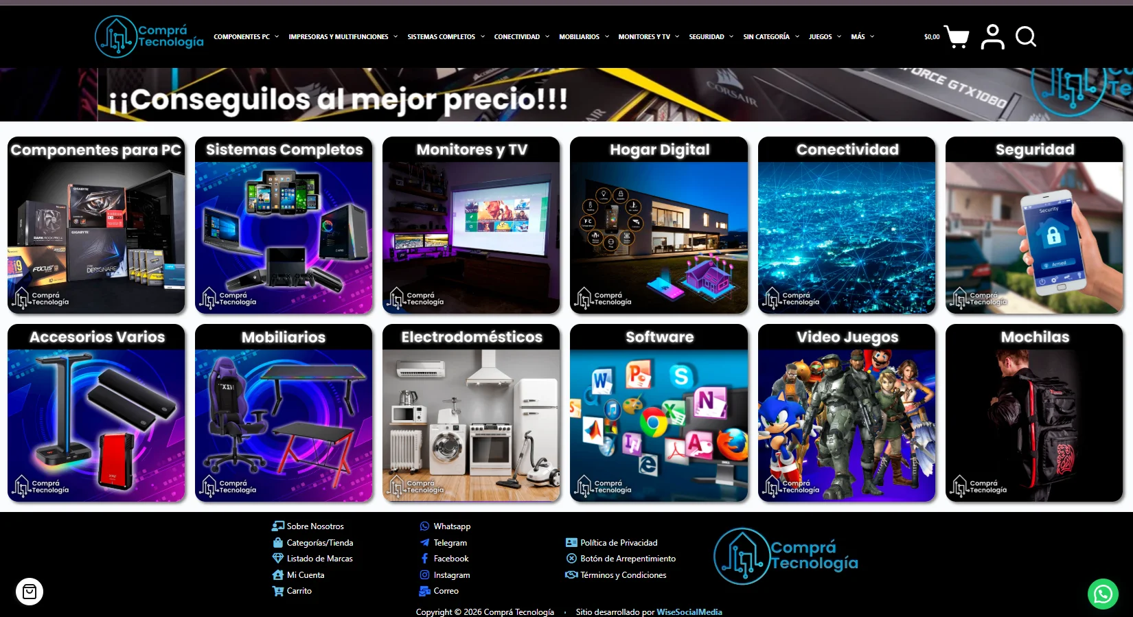 Vista de la tienda online Comprá Tecnología